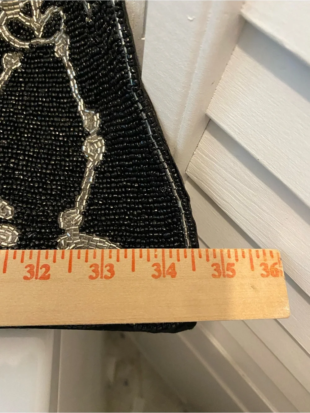 Table Runner Halloween Beaded “Dancing Skeletons” 13x36 Black/Sliver NWT